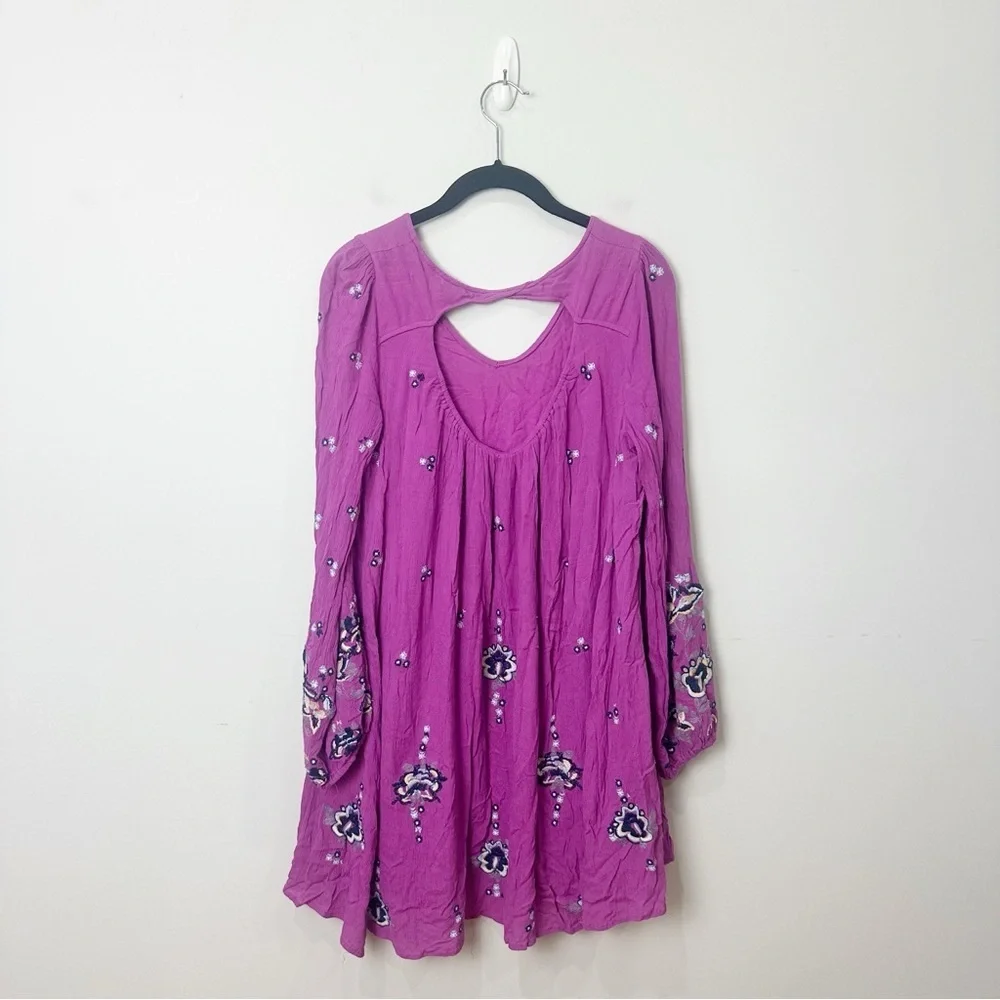 Free People Oxford Embroidered Mini Dress Floral Magenta - Picture 3 of 8